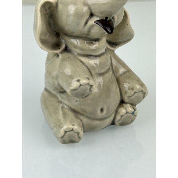Elephant Figurine Ceramic Arts Studio Pottery Gray Eyelashes Vintage Trunk Up - Picture 12 of 12